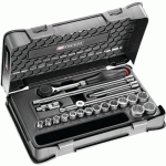 FACOM 1 COFFRET DOUILLES 3/8 POUCES 12 PANS - 20 PIÈCES CLIQUET MANCHE ROTATIF FACOM