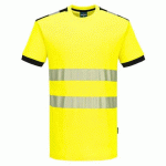 LOT DE 2 - PORTWEST PW318 T-SHIRT PW3 HV MC COTTON COMFORT JAUNE/NOIR - TAILLE S