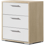 TABLE DE CHEVET DE 3 TIROIRS COLORIS CHÊNE CAMBRIAN / BLANC - LONGUEUR 43 X PROFONDEUR 35 X HAUTEUR 63 CM PEGANE