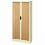 ARMOIRE MÉTAL CLASSTOUT CLASSIQUE - A RIDEAUX - L. 90 X H. 180 CM - CORPS BEIGE  - RIDEAUX HÊTRE