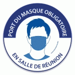 PANNEAU PORT DU MASQUE OBLIGATOIRE EN SALLE DE RÉUNION  - VINYLE SOUPLE AUTOCOLLANT - 200 - LOT DE 2
