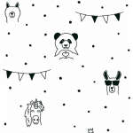 PAPIER PEINT CHAMBRE BÉBÉ MODERNE | PAPIER PEINT ANIMAUX NOIR & BLANC | TAPISSERIE CHAMBRE ENFANT MOTIF PANDA, LAMA & LICORNE - 10,05 X 0,53 M