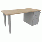 BUREAU EVIDENCE 160X80 CHÊNE NATUREL CAISSON PORTEUR/PIED ALU - VINCO