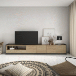 SKRAUT HOME - MEUBLE TV, BANC TÉLÉ, 310X50X37 CM, POUR LES TV JUSQU'À 80, MEUBLES DE SALON, CHÊNE ET NOIR