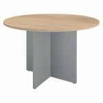 TABLE RONDE 120 CM PLATEAU CHÊNE CLAIR PIEDS CROIX PLEIN BOIS ALUMINIUM EXCELLENS