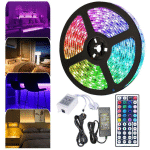 SWANEW - 1M RUBAN LED, BANDE LED RGB 5050 SMD, BANDE LED 60 LED, LED NON ÉTANCHE (IP20), AVEC TÉLÉCOMMANDE 44 BOUTONS - RGB