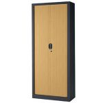 ARMOIRE MÉTAL CONFORT - A RIDEAUX - H. 198 X L. 80  CM - CORPS ANTHRACITE - RIDEAUX HÊTRE