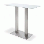 TABLE BAR AVEC PLATEAU CÉRAMIQUE BLANC AVEC PIÈTEMENT ACIER BROSSÉ - L120 X H105 X P60 CM PEGANE