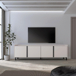 SKRAUT HOME - MEUBLE TV EFFET BOIS BEIGE 207X35X61CM AVEC PIEDS