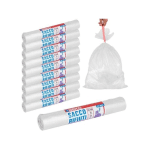 10 ROULEAUX DE SACS POUR ENVELOPPES A ORDURES 115LT 72X105 AVEC FERMETURE A SANGLE BLANCHE 100PCS