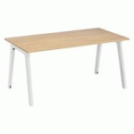 BUREAU DROIT INDIVIDUEL CHÊNE CLAIR 160 X 80 CM, PIÉTEMENT MÉTAL BLANC EXPRIM