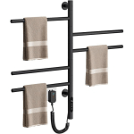 SÈCHE-SERVIETTES ÉLECTRIQUE AVEC 5 BARRES PORTE-SERVIETTES CHAUFFANT PIVOTANT À 180 °, 80W 42 66CM MURAL (45-70℃) MINUTERIE ÉCRAN LED, NOIR - NOIR