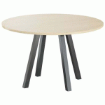 TABLE RÉUNION EVAN Ø 120 CM PIED NOIR PLATEAU CHÊNE CLAIR - MBA