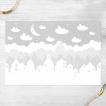 MICASIA - TAPIS EN VINYLE - STARRY SKY WITH HOUSES AND MOON IN GREY - PAYSAGE 2:3 DIMENSION HXL: 40CM X 60CM