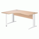 BUREAU COMPACT L 160 CM CHÊNE CLAIR RETOUR À GAUCHE EXCELLENS PIÈTEMENT MÉTAL BLANC AVEC VOILE DE FOND