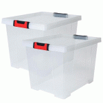 LOT DE 2 BOITES DE RANGEMENT AVEC COUVERCLE CLIPSTOCK - 45L - NATUREL EDA PLASTIQUES