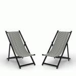 LOT DE 2 CHILIENNES PLIANTES RÉGLABLES - STRUCTURE BOIS NOIR TOILE 100 % COTON AMOVIBLE - SAUVELADE ECRU ARTIGA AVRIL PARIS