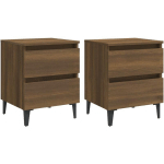 TABLES DE CHEVET PIEDS EN MÉTAL 2 PCS CHÊNE MARRON 40X35X50 CM