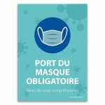 PANNEAU PORT DU MASQUE OBLIGATOIRE - MERCI DE VOTRE COMPRÉHENSION  - 210 X 148 MM (A5) - VINYLE SOUPLE AUTOCOLLANT - LOT DE 3