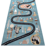 TAPIS FUN ROUTE POUR ENFANTS, RUE, ANIMAUX BLEU BLUE 80X150 CM