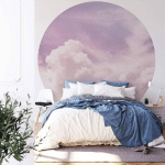 PAPIER PEINT INTISSÉ PHOTO ROND VIOLET NUAGES PAPIERS PEINTS CIEL NUAGEUX ENFANTS TABLEAU Ø1.4M - VIOLET