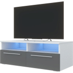 PHIRIS - MEUBLE TV / BANC TV (100 CM, BLANC MAT / GRIS BRILLANT, ÉCLAIRAGE LED) - SELSEY