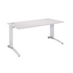 BUREAU DROIT BIOSPACE 2 - L. 160 X P. 80 CM - PLATEAU BLANC - PIEDS L BLANC - EMBASE 'FRAMBOISE'