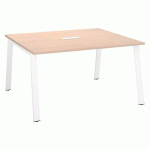 TABLE DE RÉUNION MODULABLE ECLA CHÊNE CLAIR L 140 X P 126 PIÈTEMENT MÉTAL BLANC