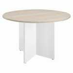 TABLE RONDE DIAMÈTRE 120 CM PLATEAU CHÊNE GRIS PIEDS CROIX BLANC EXCELLENS