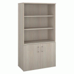BIBLIOTHÈQUE BOIS AVEC PORTES BASSES ECLA H 182 X L 100 X P 46 CM FINITION CHÊNE GRIS