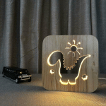 FORTUNEVILLE - ENFANTS DINOSAURE VEILLEUSE CREATIVE 3D LAMPE EN BOIS LUMIÈRES EN BOIS SIMPLE 3D LUMIÈRES DÉCORATIVES SCULPTURE SUR BOIS MOTIF LED