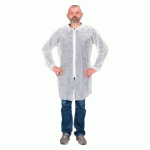LOT DE 5 - BLOUSE JETABLE EN POLYPROPYLÈNE BLANCHE AVEC ZIP, HOMME, TAILLE XL