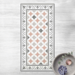 MICASIA - TAPIS EN VINYLE - GEOMETRICAL TILES CIRCULAR FLOWERS ORANGE WITH BORDER - PORTRAIT 2:1 DIMENSION HXL: 80CM X 40CM