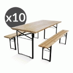 OVIALA - LOT DE 10 TABLE ET 2 BANCS EN BOIS PLIANTS 180X80X76CM - BOIS