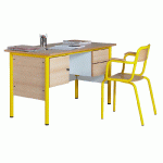 CHAIRE DE PROFESSEUR,2 TIROIRS,1 PORTE, PLATEAU BEIGE CHANTS PLAQUÉS, JAUNE - MANUTAN COLLECTIVITÉS