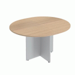 TABLE DE RÉUNION OVALE EXTENSIBLE EXCELLENS BOIS L140 X P 120 CM PLATEAU CHÊNE CLAIR PIEDS CROIX ALUMINIUM
