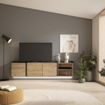 SKRAUT HOME - MEUBLE TV EFFET BOIS DE CHÊNE ET NOIR 207X35X50CM SUSPENDU