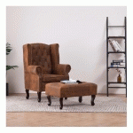 ARMCHAIR CHESTERFIELD ET POUF BROWN BLANCS OF SUEDE