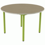 TABLE CARÉLIE ROND Ø120 T6 STR POLY. HÊTRE MIEL BEIG/VERT AC - MOBIDECOR