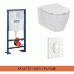 IDEAL STANDARD - PACK WC SUSPENDU COMPACT CONNECT SPACE + ABATTANT + PLAQUE BLANC ALPIN + BATI GROHE - BLANC