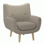 FAUTEUIL LUZE 1 PLACE, PIEDS BOIS, TISSU ÉCRU