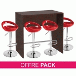PACK TABLE HAUTE ILLO 4 PERS + 4 TABOURETS DOLLO ROUGE -