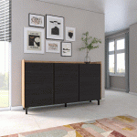 SKRAUT HOME - BUFFET EFFET BOIS NOIR ET CHÊNE 156X35X91CM AVEC PIEDS