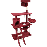 ARBRE À CHAT ROUGE SISAL 141CM ARBRE D'ESCALADE ARBRE DE GRATTAGE JEUX LUDIQUE ANIMAL DOMESTIQUE