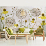 PAPIER PEINT INTISSÉ PREMIUM - ALLIUM AND HELENIUM ILLUSTRATION - MURAL FORMAT PAYSAGE DIMENSION HXL: 190CM X 288CM