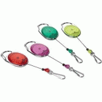 PORTE-BADGE AVEC ENROULEUR, OVAL, VERT/TRANSPARENT - LOT DE 4