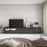 SKRAUT HOME - MEUBLE TV EFFET BOIS DE CHÊNE FONCÉ ET NOIR 310X37X50CM AVEC LED