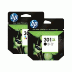 HP PACK 301XL NOIRE + 301XL 3 COULEURS, CYAN, JAUNE ET MAGENTA POUR IMPRIMANTE JET D