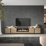 SKRAUT HOME - MEUBLE TV EFFET BOIS DE CHÊNE ET NOIR 315X35X61CM CHEMINÉE EFFET FEU