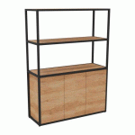 BIBLIOTHÈQUE LUMYA L 120 X P 41,5 X H 162 CM MODULE DÉPART STRUCTURE MÉTAL NOIR 3 PORTES CHÊNE NATUREL